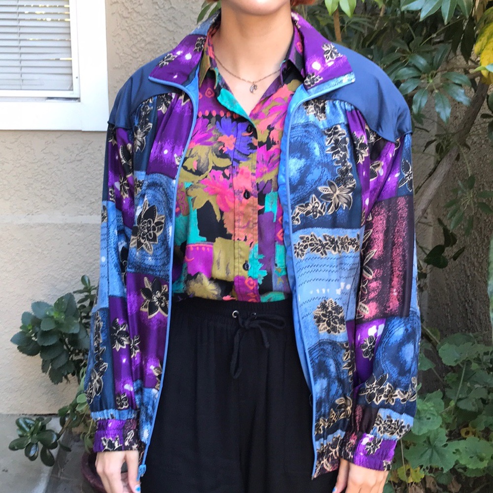 Vintage multicolored Oleg Cassini silk bomber